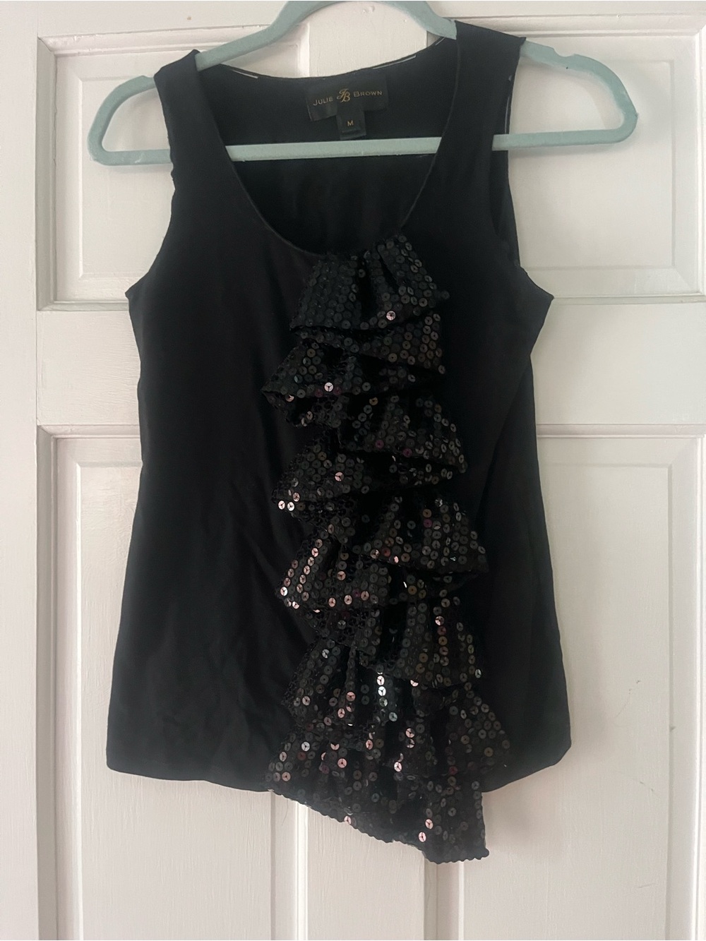 JB by Julie Brown Black Sequin Ruffle Tank Top